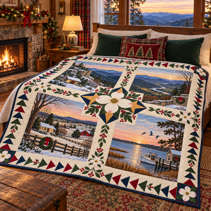 Virginia Christmas Windows TD271026230 Quilt Blanket — bed mockup