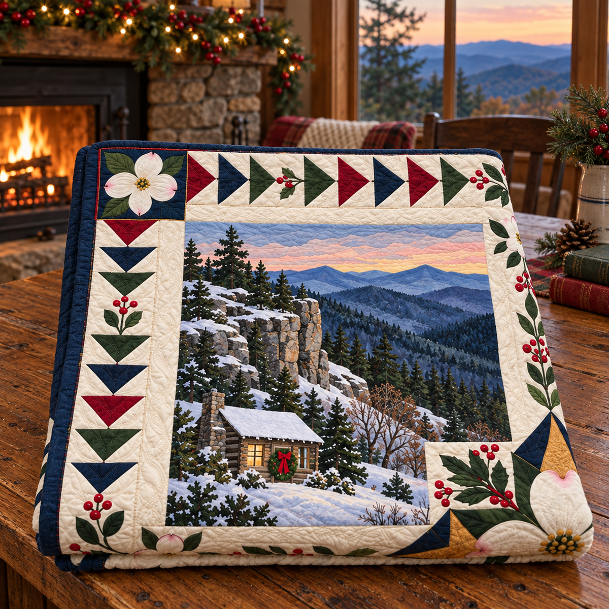 Virginia Christmas Windows TD271026230 Quilt Blanket — folded mockup