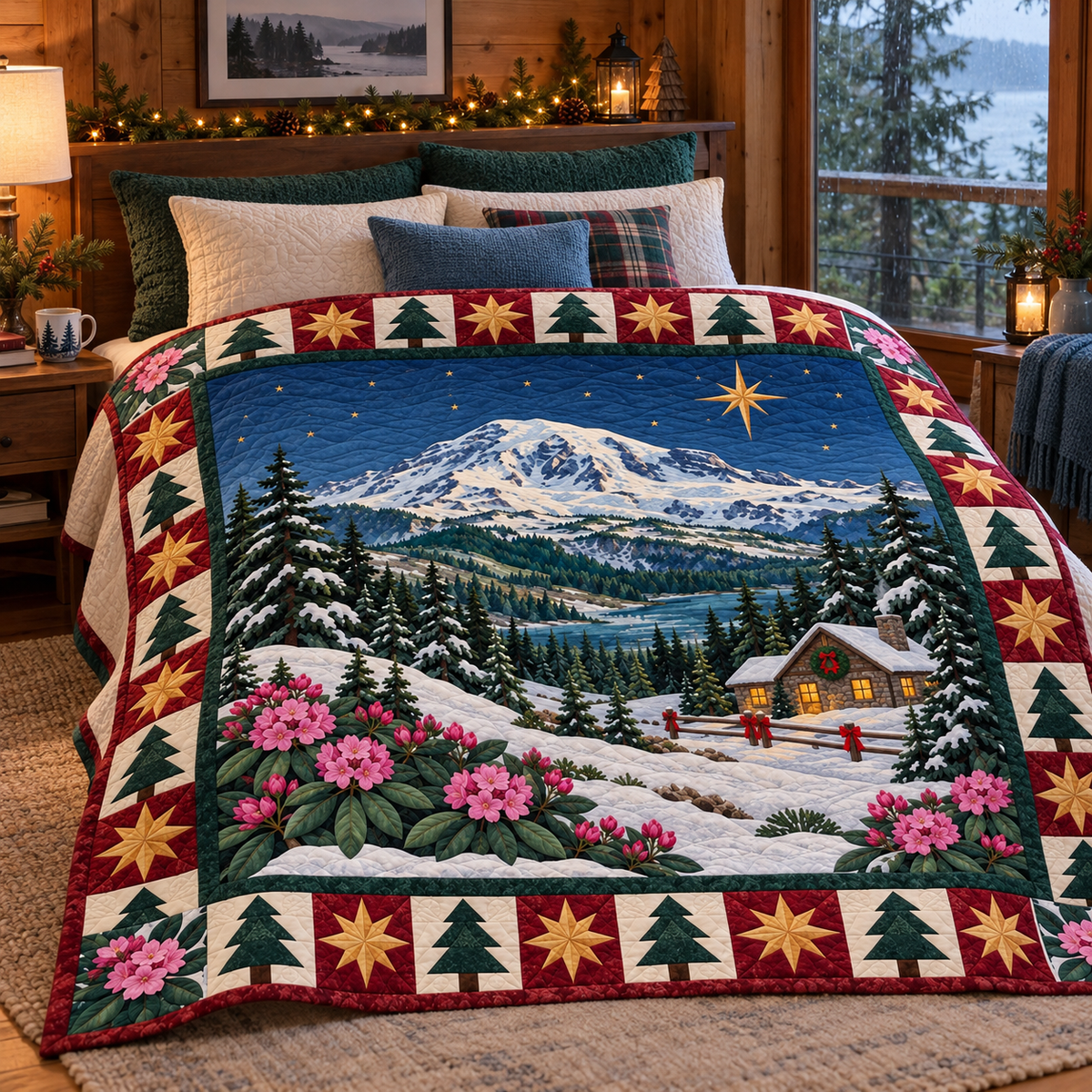 Rhododendron Rainier Christmas Eve TD271026231 Quilt Blanket — bed mockup