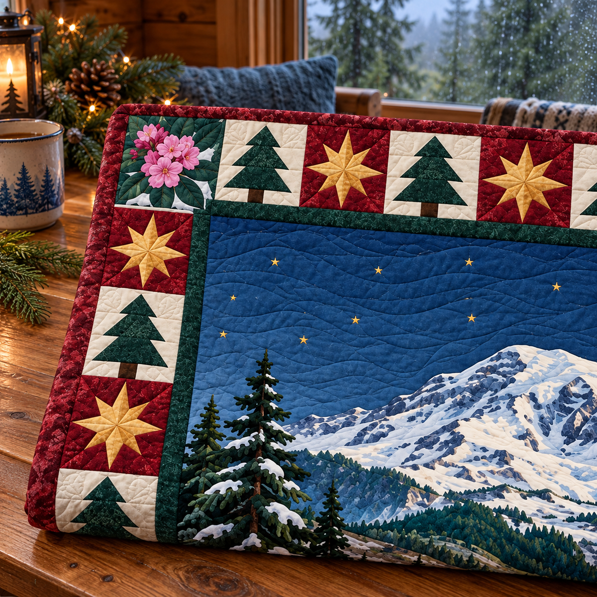 Rhododendron Rainier Christmas Eve TD271026231 Quilt Blanket — folded mockup