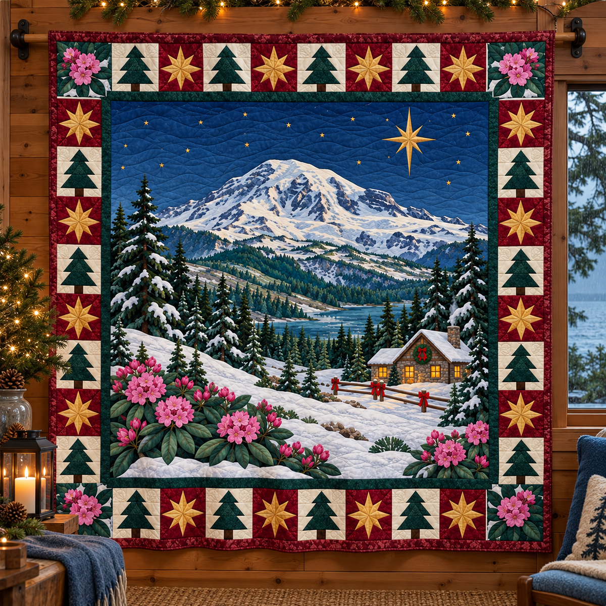Rhododendron Rainier Christmas Eve TD271026231 Quilt Blanket — hanging mockup