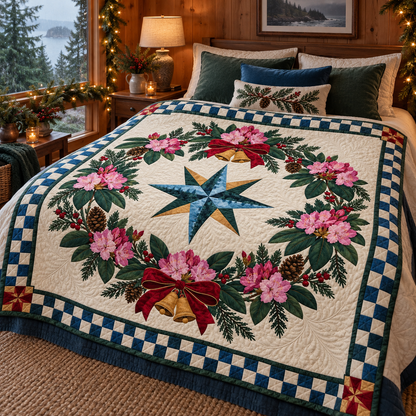 Coast rhododendron Christmas Wreath TD271026232 Quilt Blanket — bed mockup