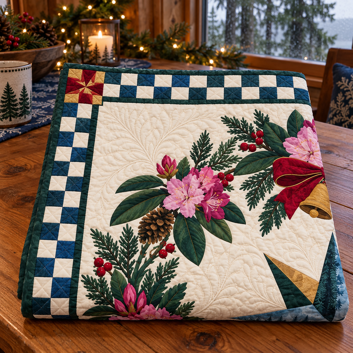 Coast rhododendron Christmas Wreath TD271026232 Quilt Blanket — folded mockup