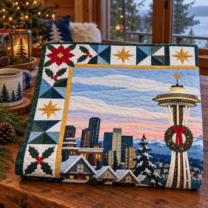Community Windows Christmas Homecoming TD271026234 Quilt Blanket — folded mockup