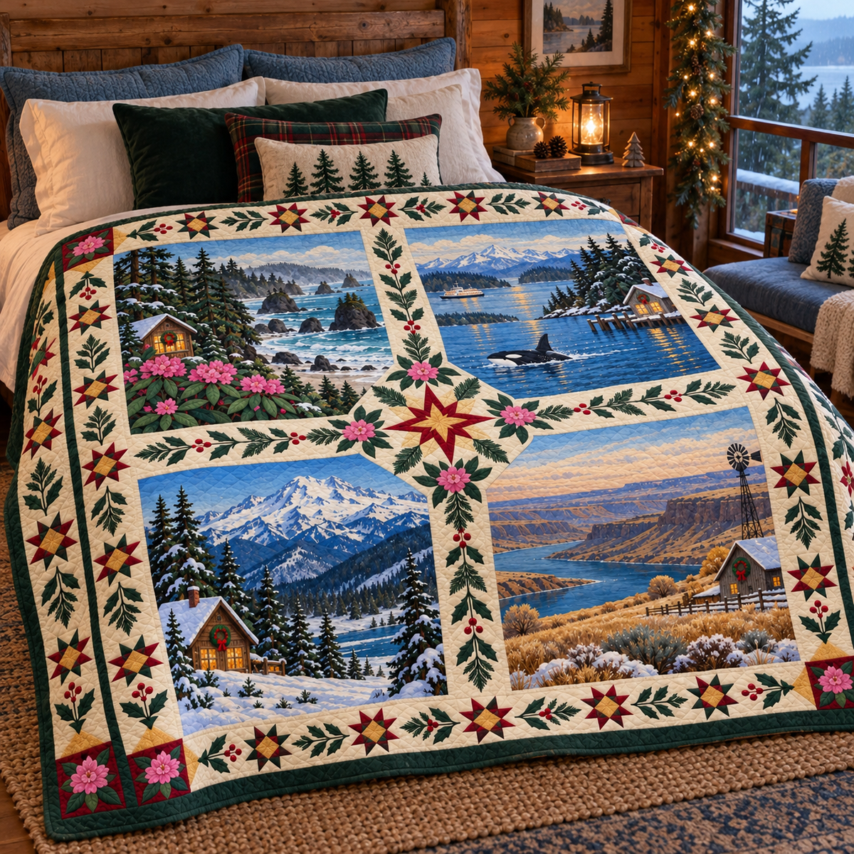 Washington Christmas Windows TD271026235 Quilt Blanket — bed mockup