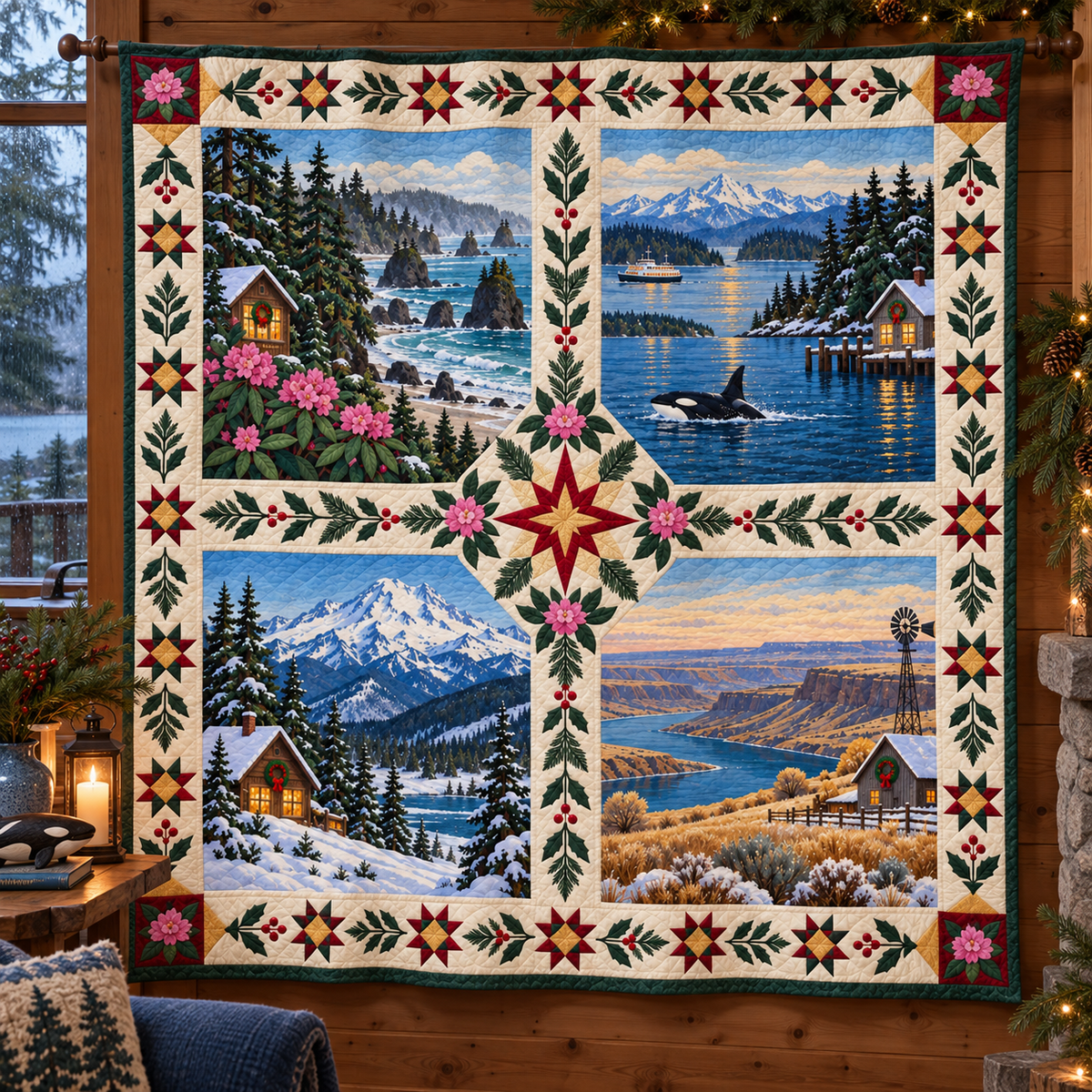 Washington Christmas Windows TD271026235 Quilt Blanket — hanging mockup