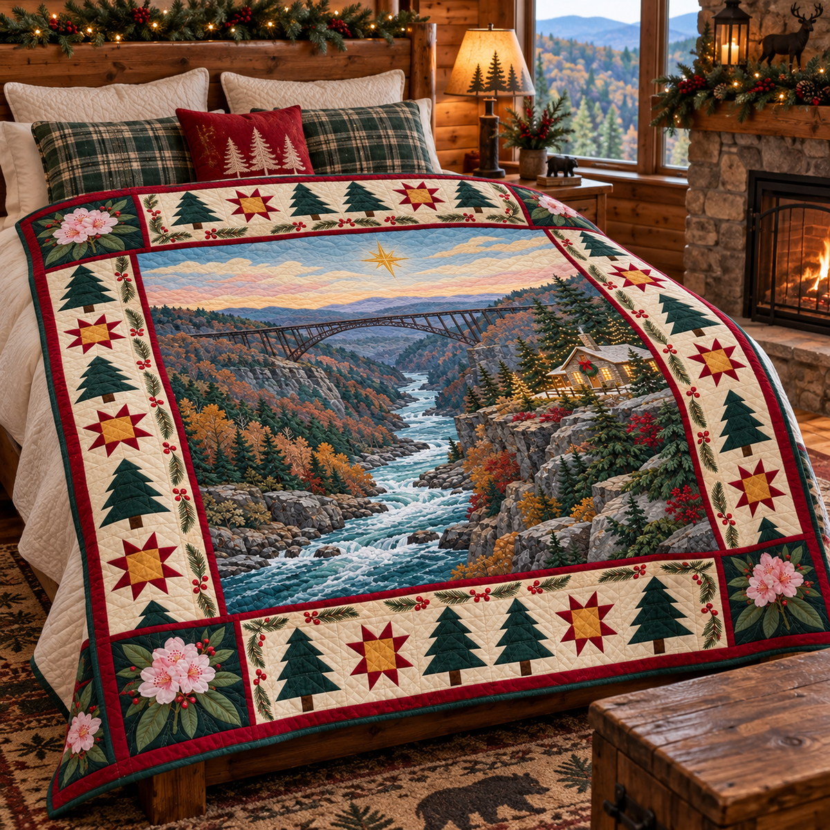 Rhododendron River Gorge Christmas Eve TD271026236 Quilt Blanket — bed mockup