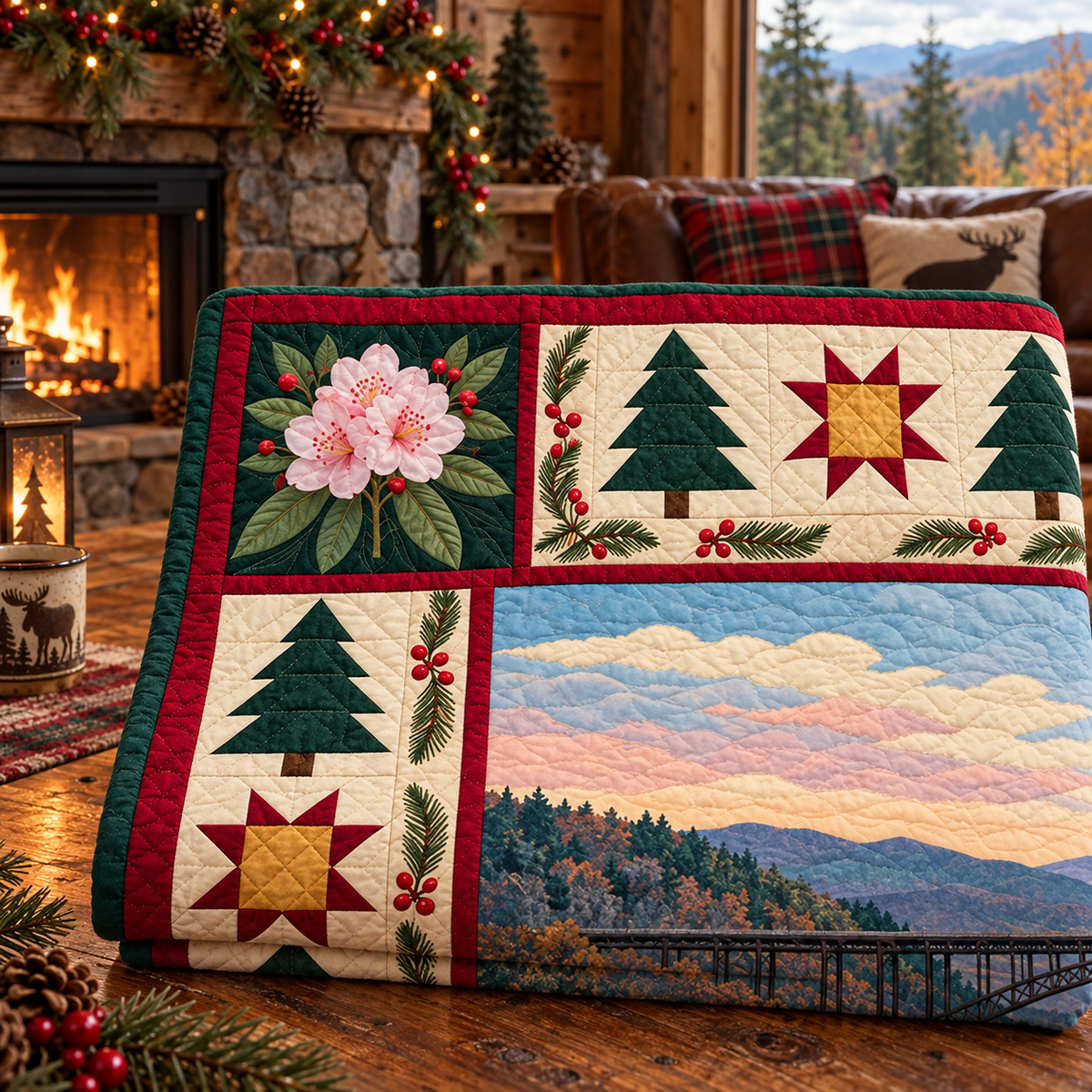 Rhododendron River Gorge Christmas Eve TD271026236 Quilt Blanket — folded mockup