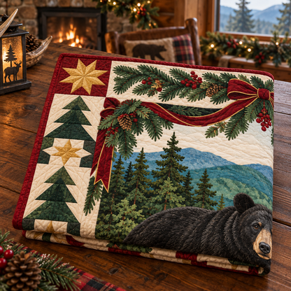 Bear in Rhododendron Shade Christmas Star TD271026238 Quilt Blanket — folded mockup