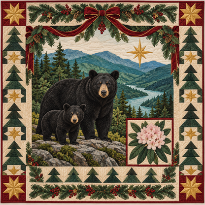 Bear in Rhododendron Shade Christmas Star TD271026238 Quilt Blanket — original design
