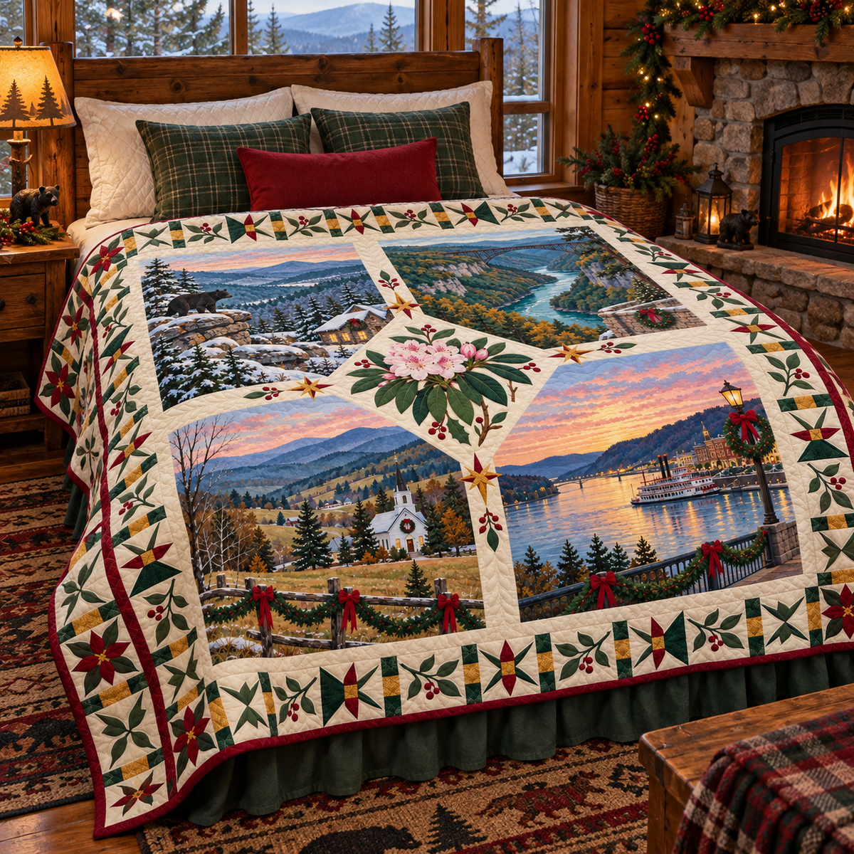 West Virginia Christmas Windows TD271026240 Quilt Blanket — bed mockup