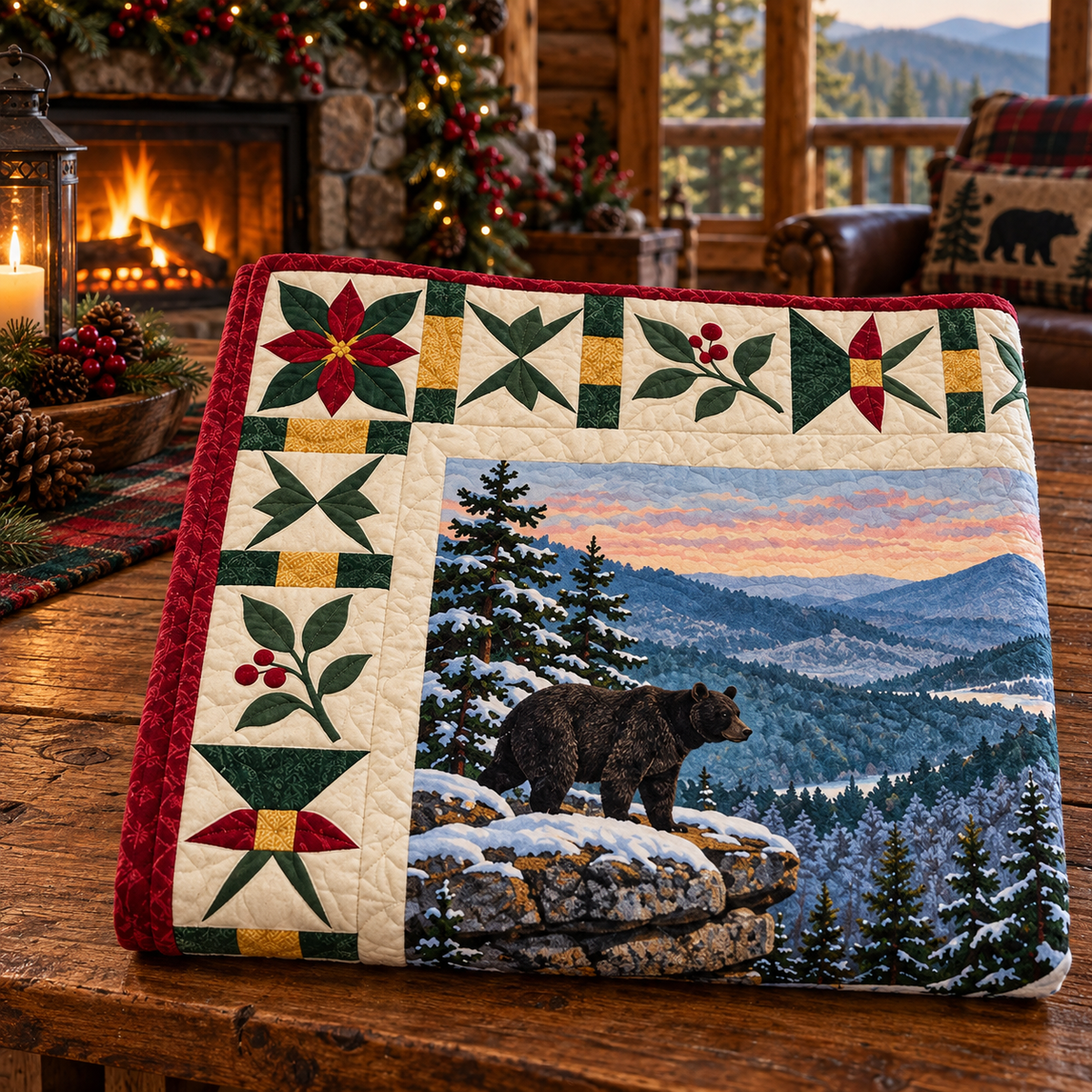 West Virginia Christmas Windows TD271026240 Quilt Blanket — folded mockup