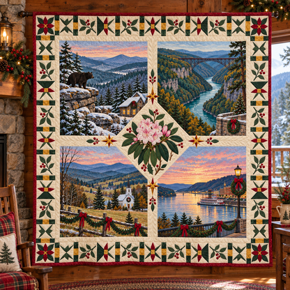West Virginia Christmas Windows TD271026240 Quilt Blanket — hanging mockup