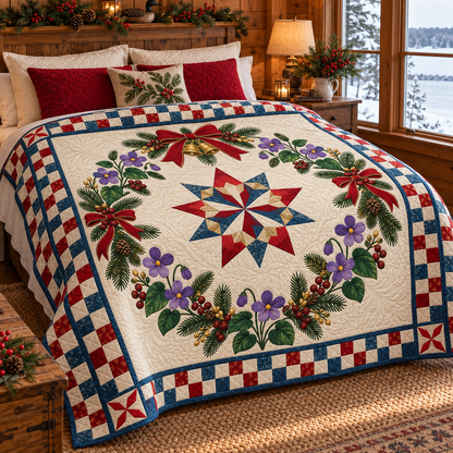 Violet Christmas Wreath TD271026242 Quilt Blanket — bed mockup