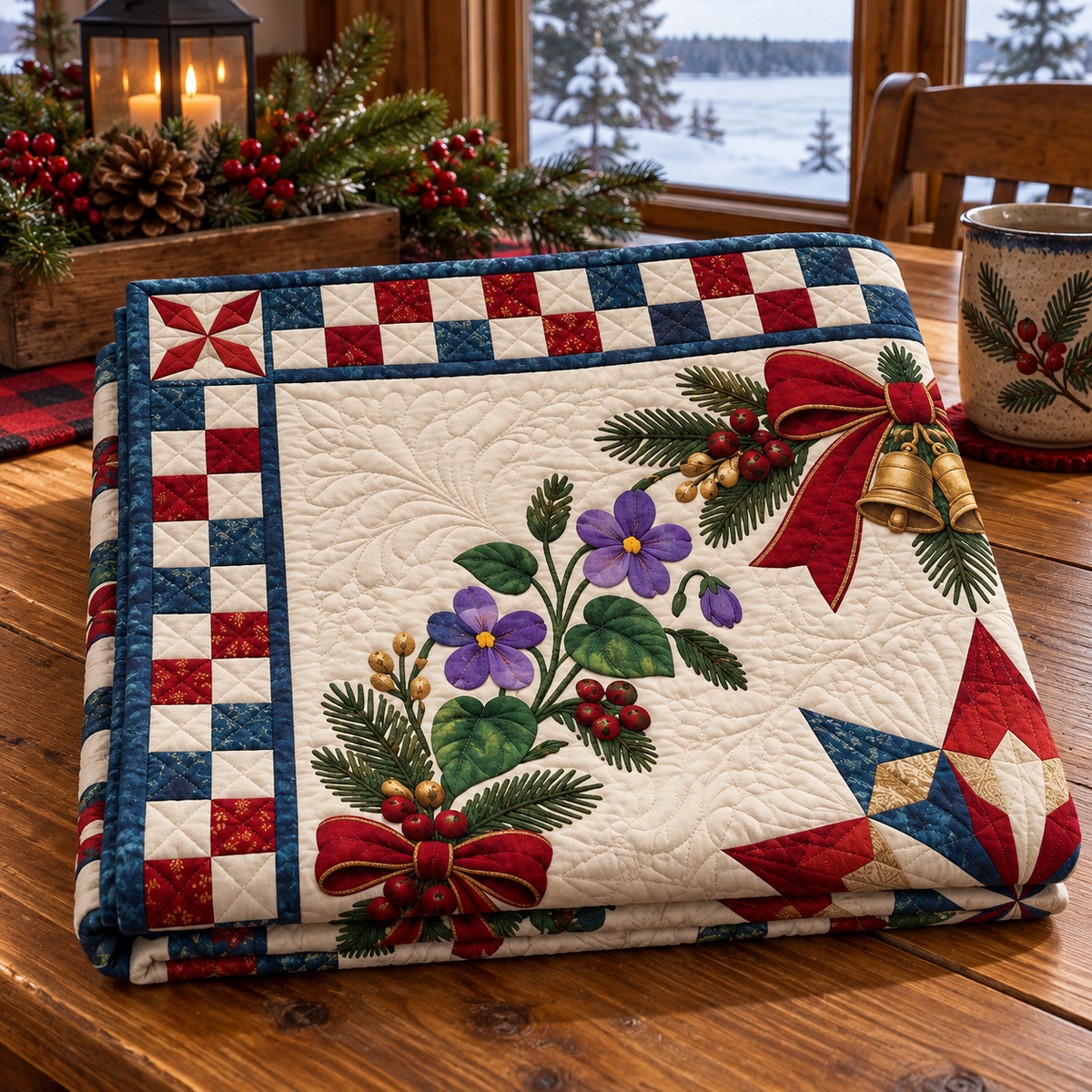 Violet Christmas Wreath TD271026242 Quilt Blanket — folded mockup