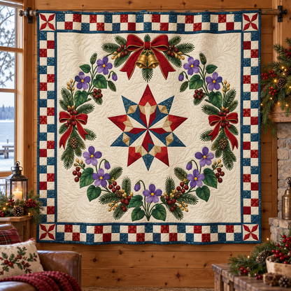 Violet Christmas Wreath TD271026242 Quilt Blanket — hanging mockup