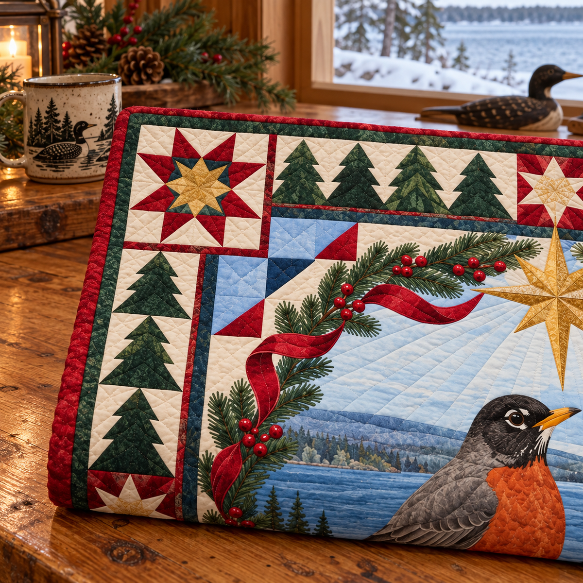 Robin in the Violet Woods Christmas Star TD271026243 Quilt Blanket — folded mockup