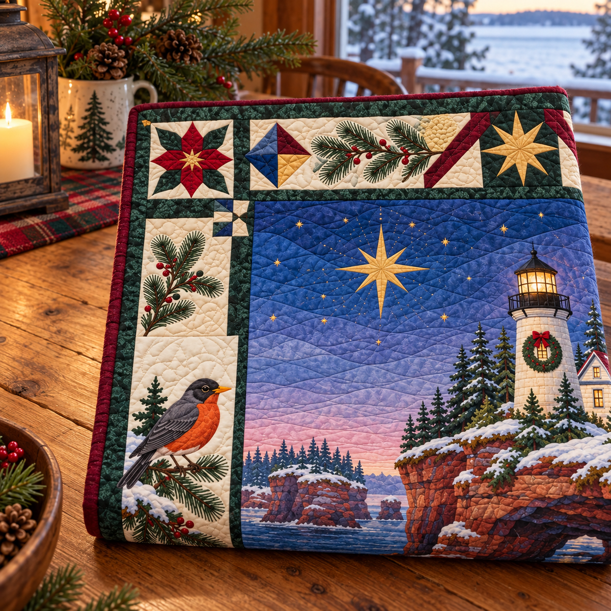 Superior Harbor Light Christmas Homecoming TD271026244 Quilt Blanket — folded mockup