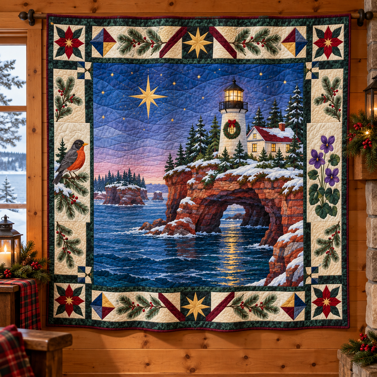 Superior Harbor Light Christmas Homecoming TD271026244 Quilt Blanket — hanging mockup