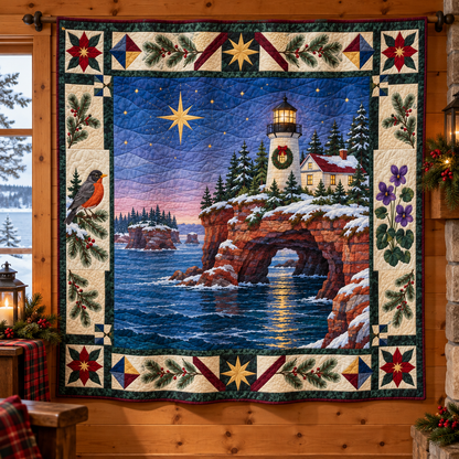Superior Harbor Light Christmas Homecoming TD271026244 Quilt Blanket — hanging mockup