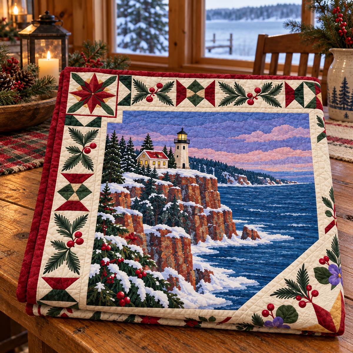Wisconsin Christmas Windows TD271026245 Quilt Blanket — folded mockup