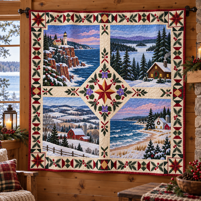 Wisconsin Christmas Windows TD271026245 Quilt Blanket — hanging mockup