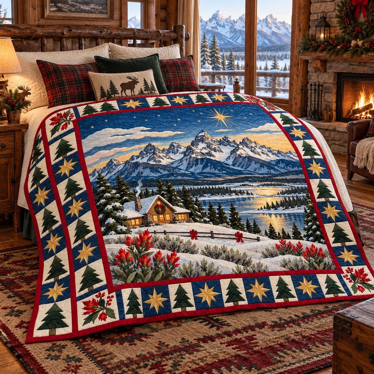 Paintbrush Teton Light Christmas Eve TD271026246 Quilt Blanket — bed mockup