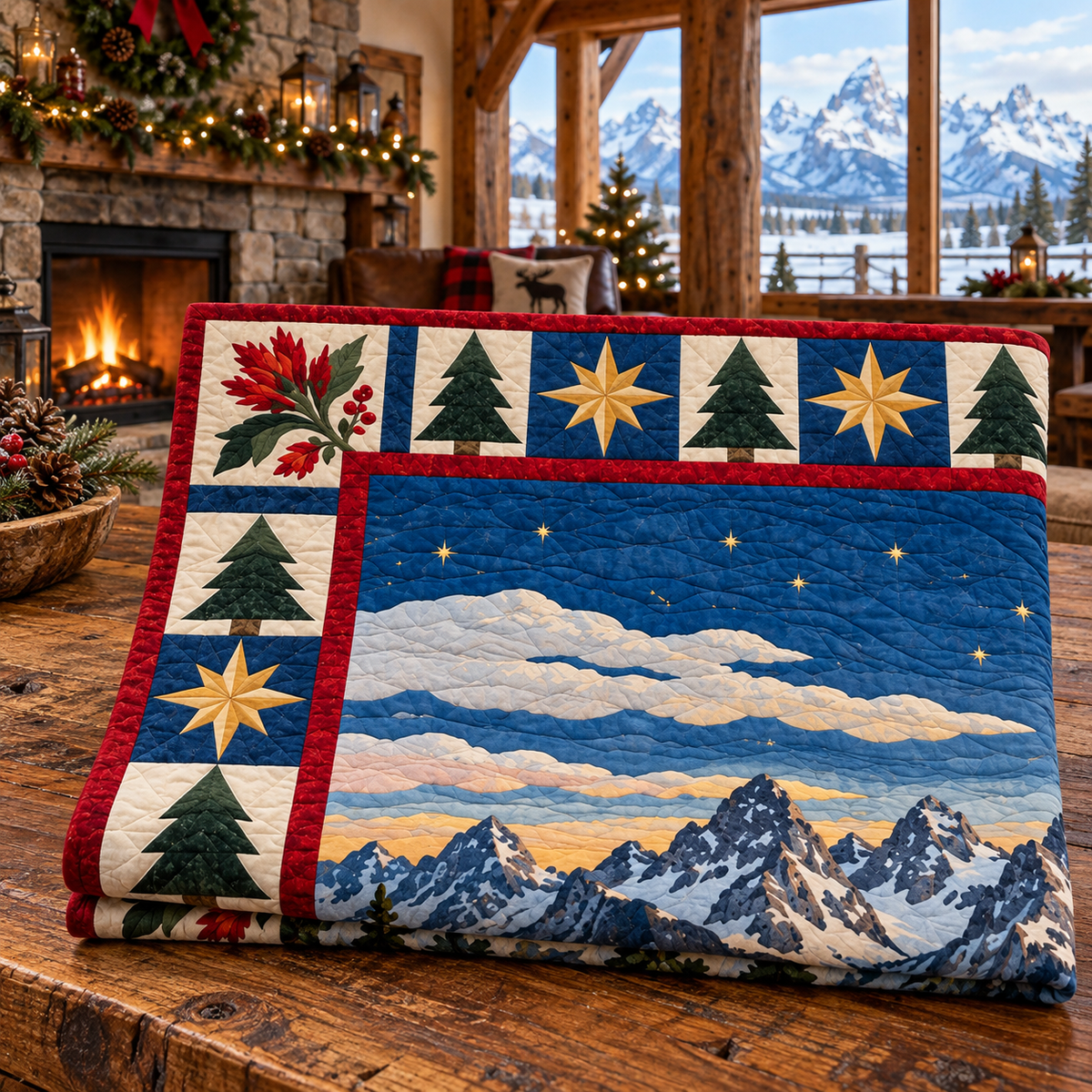Paintbrush Teton Light Christmas Eve TD271026246 Quilt Blanket — folded mockup
