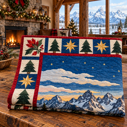Paintbrush Teton Light Christmas Eve TD271026246 Quilt Blanket — folded mockup