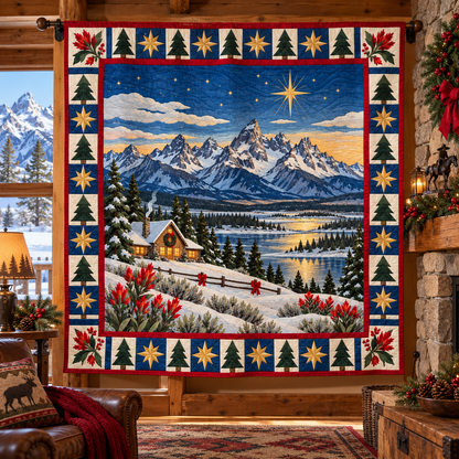 Paintbrush Teton Light Christmas Eve TD271026246 Quilt Blanket — hanging mockup