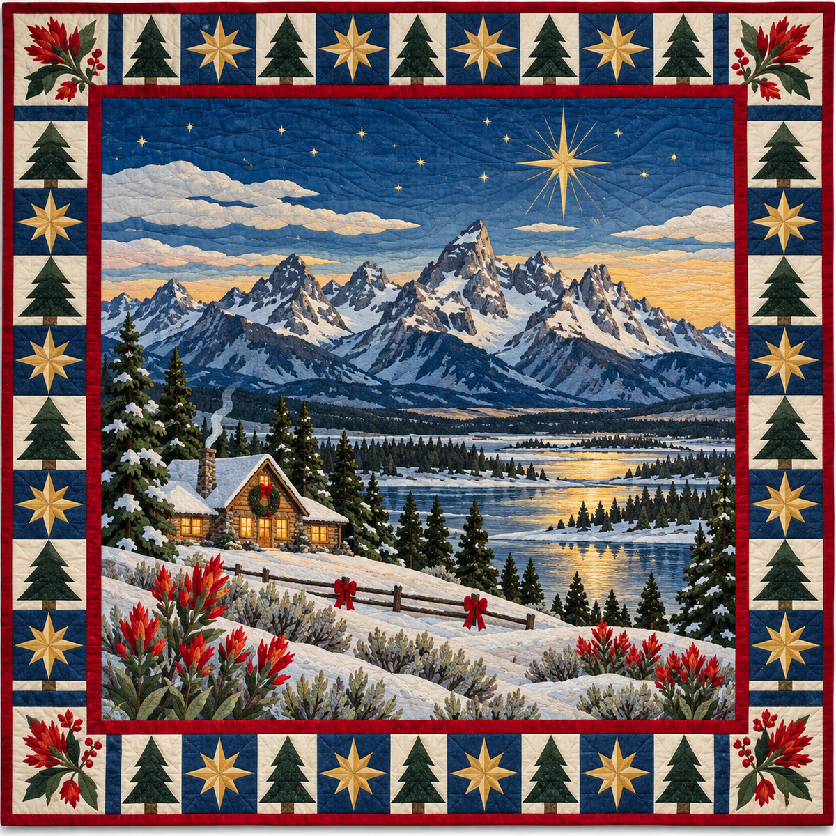 Paintbrush Teton Light Christmas Eve TD271026246 Quilt Blanket — original design