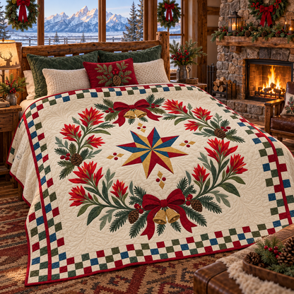 Indian paintbrush Christmas Wreath TD271026247 Quilt Blanket — bed mockup