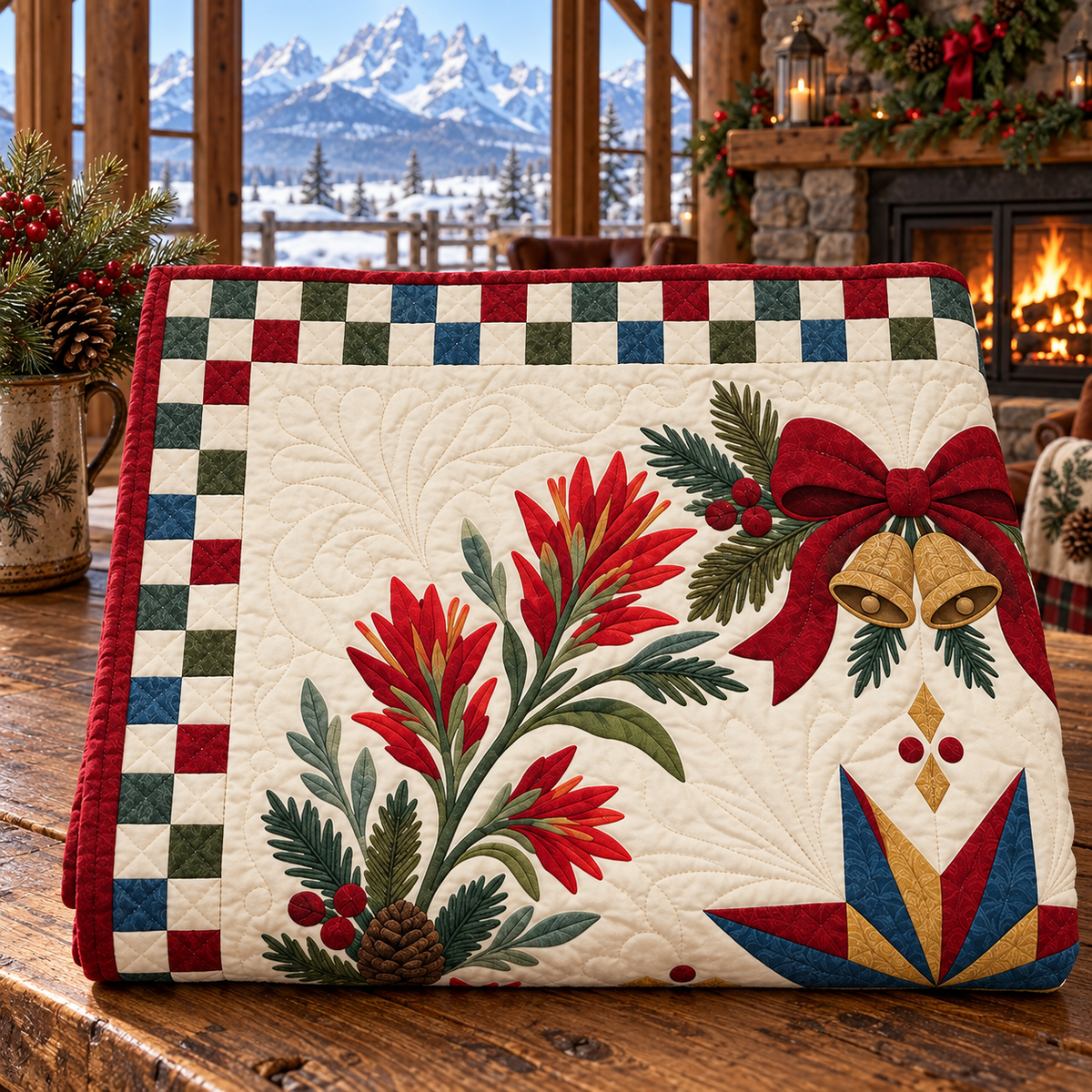 Indian paintbrush Christmas Wreath TD271026247 Quilt Blanket — folded mockup