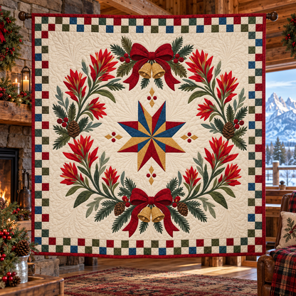 Indian paintbrush Christmas Wreath TD271026247 Quilt Blanket — hanging mockup