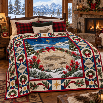 Ancient Lake Ledger Christmas Homecoming TD271026249 Quilt Blanket — bed mockup