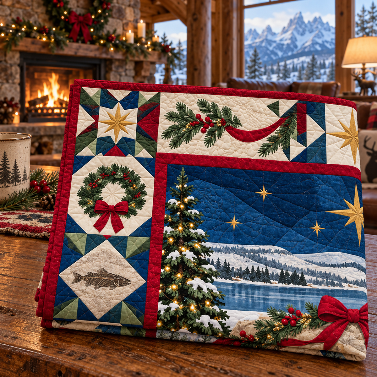 Ancient Lake Ledger Christmas Homecoming TD271026249 Quilt Blanket — folded mockup