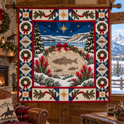 Ancient Lake Ledger Christmas Homecoming TD271026249 Quilt Blanket — hanging mockup