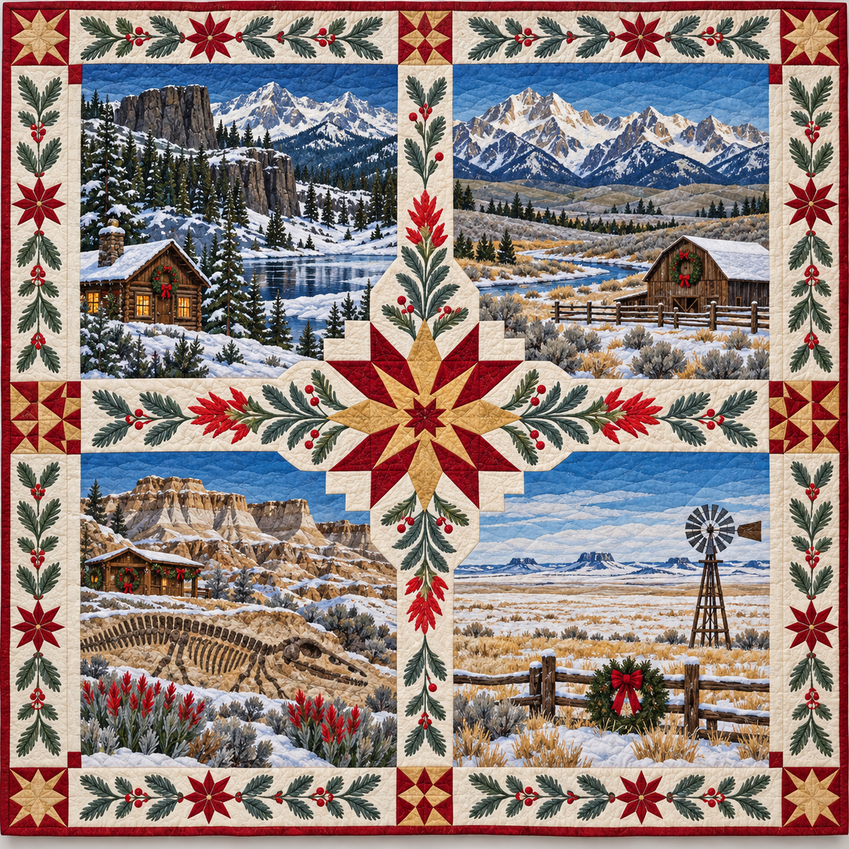 Wyoming Christmas Windows TD271026250 Quilt Blanket — original design