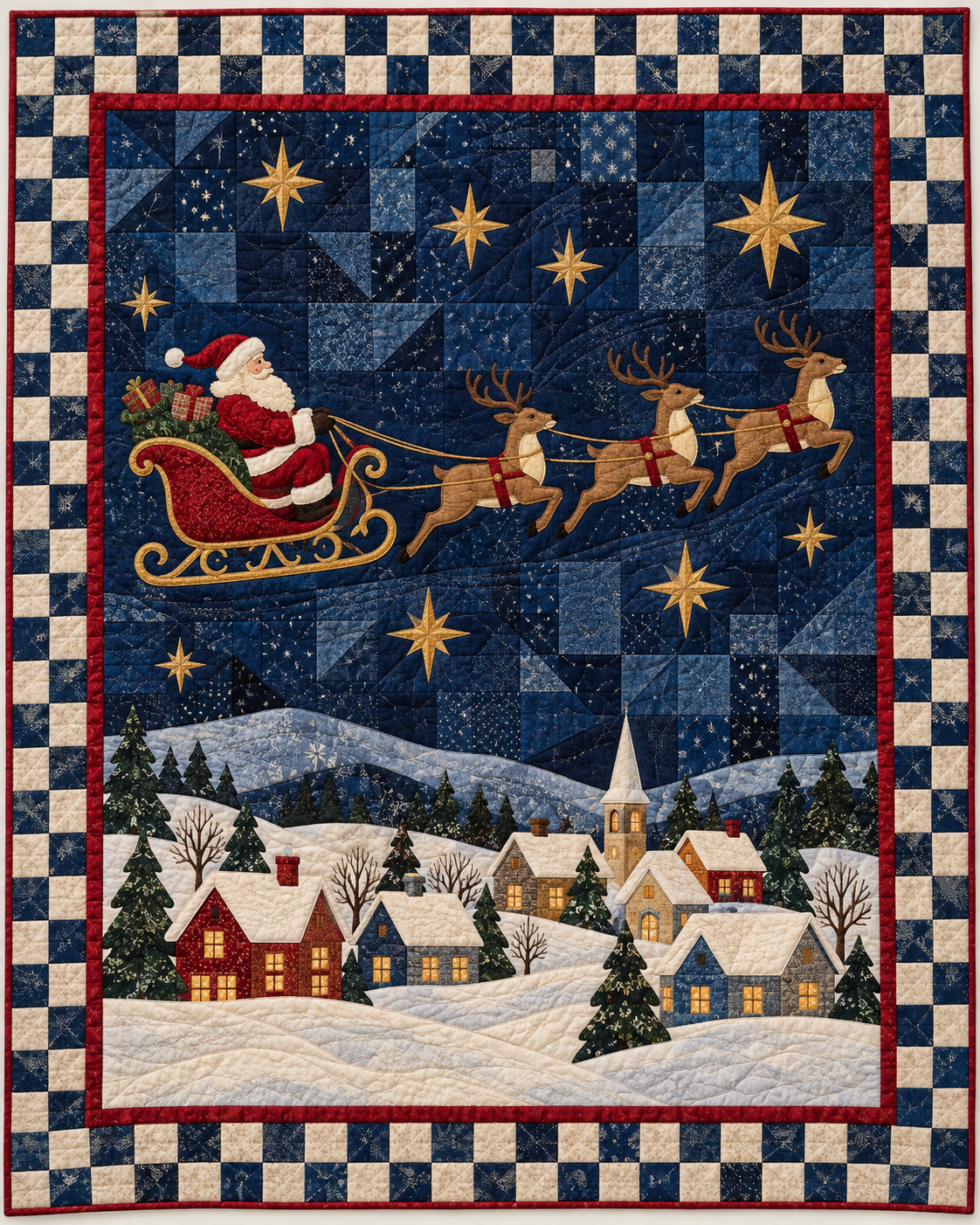 Santa's Starlit Journey Quilt Blanket