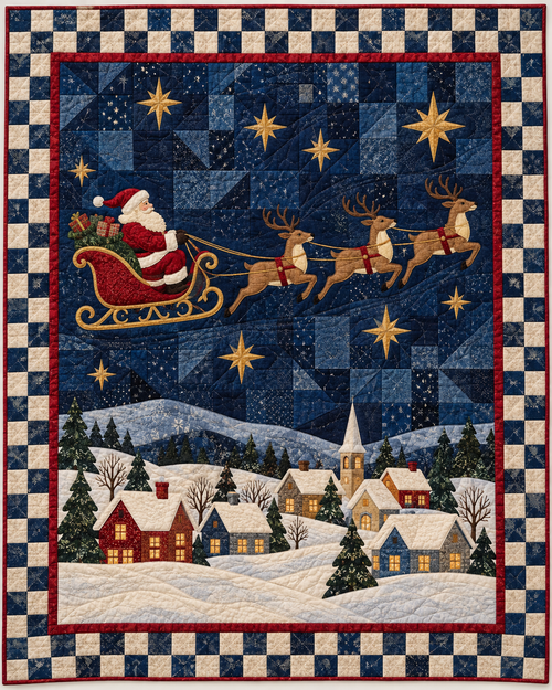 Santa's Starlit Journey Quilt Blanket