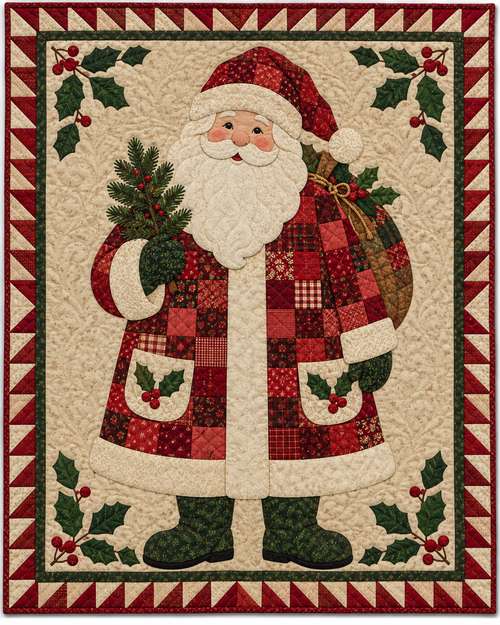 Santa's Patchwork Coat Quilt Blanket