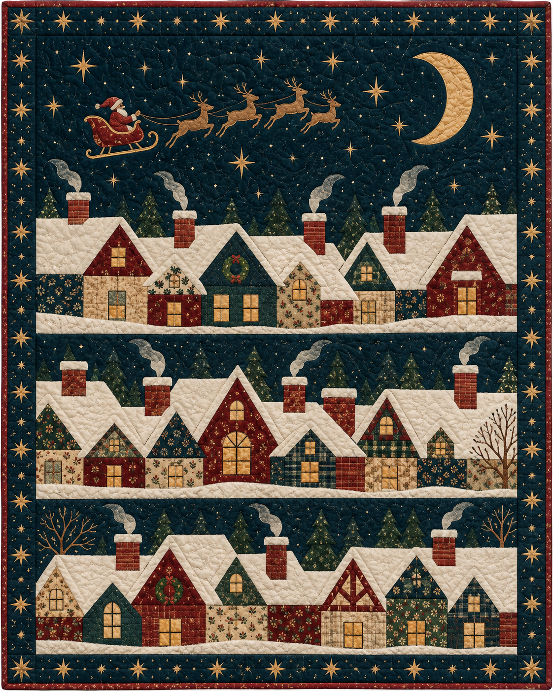 Christmas Eve Rooftops Quilt Blanket
