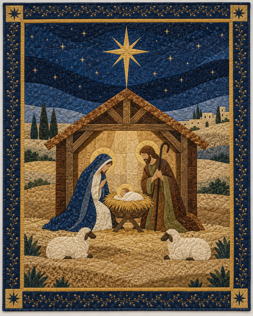 Silent Night Nativity Quilt Blanket