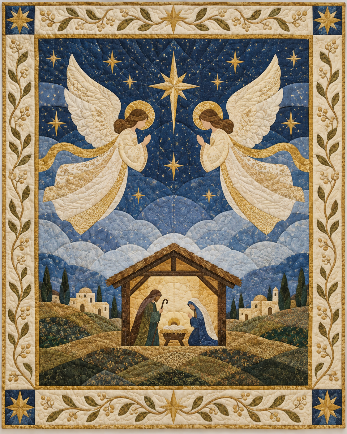 Angels over Bethlehem Quilt Blanket