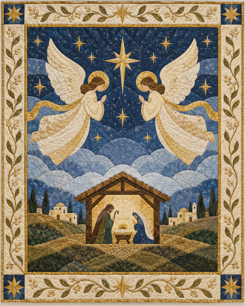 Angels over Bethlehem Quilt Blanket