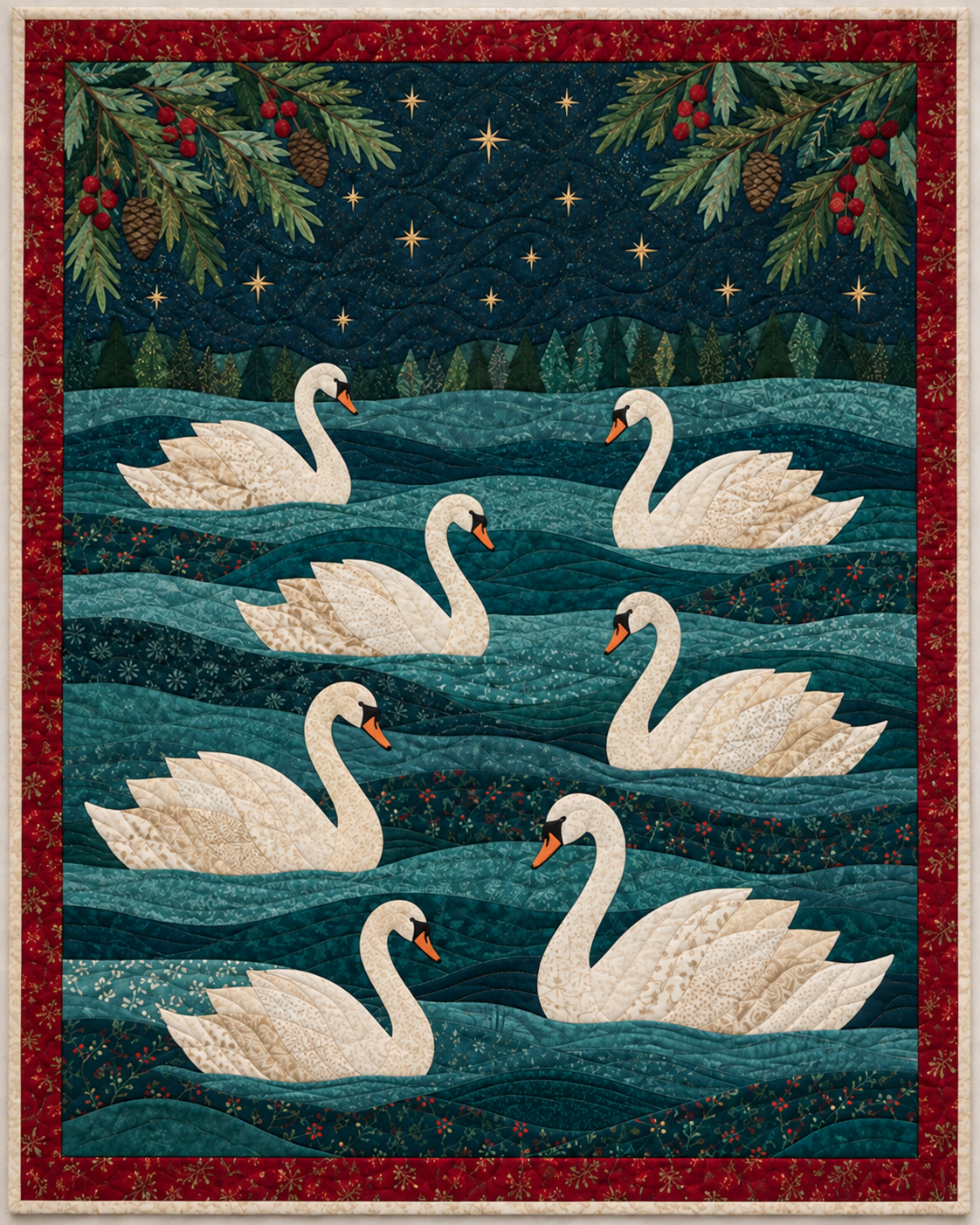 Seven Swans Christmas Quilt Blanket