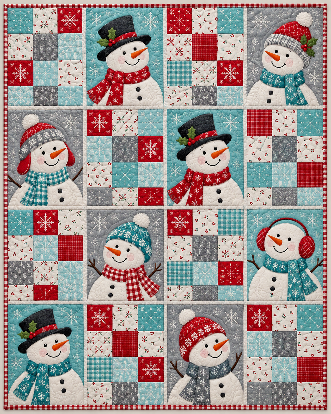 Snowman Nine-Patch Quilt Blanket