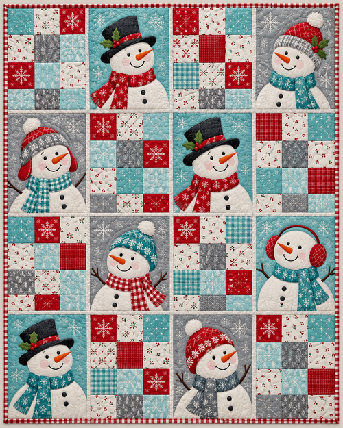 Snowman Nine-Patch Quilt Blanket