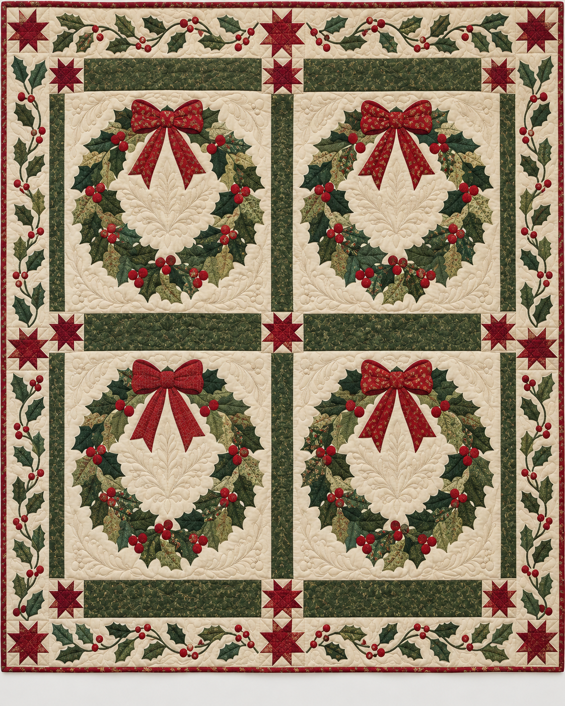 Holly Wreath Heirloom Quilt Blanket
