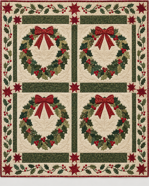 Holly Wreath Heirloom Quilt Blanket